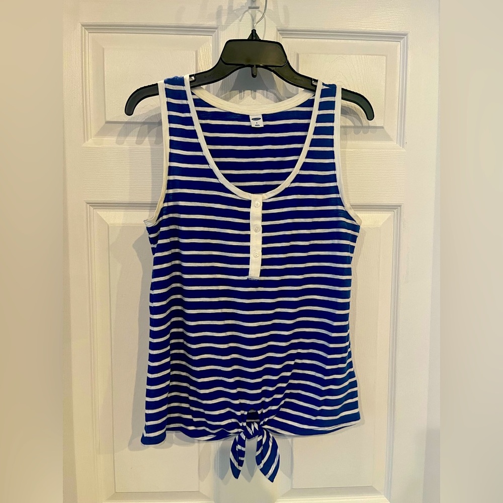 Blue and white striped tank